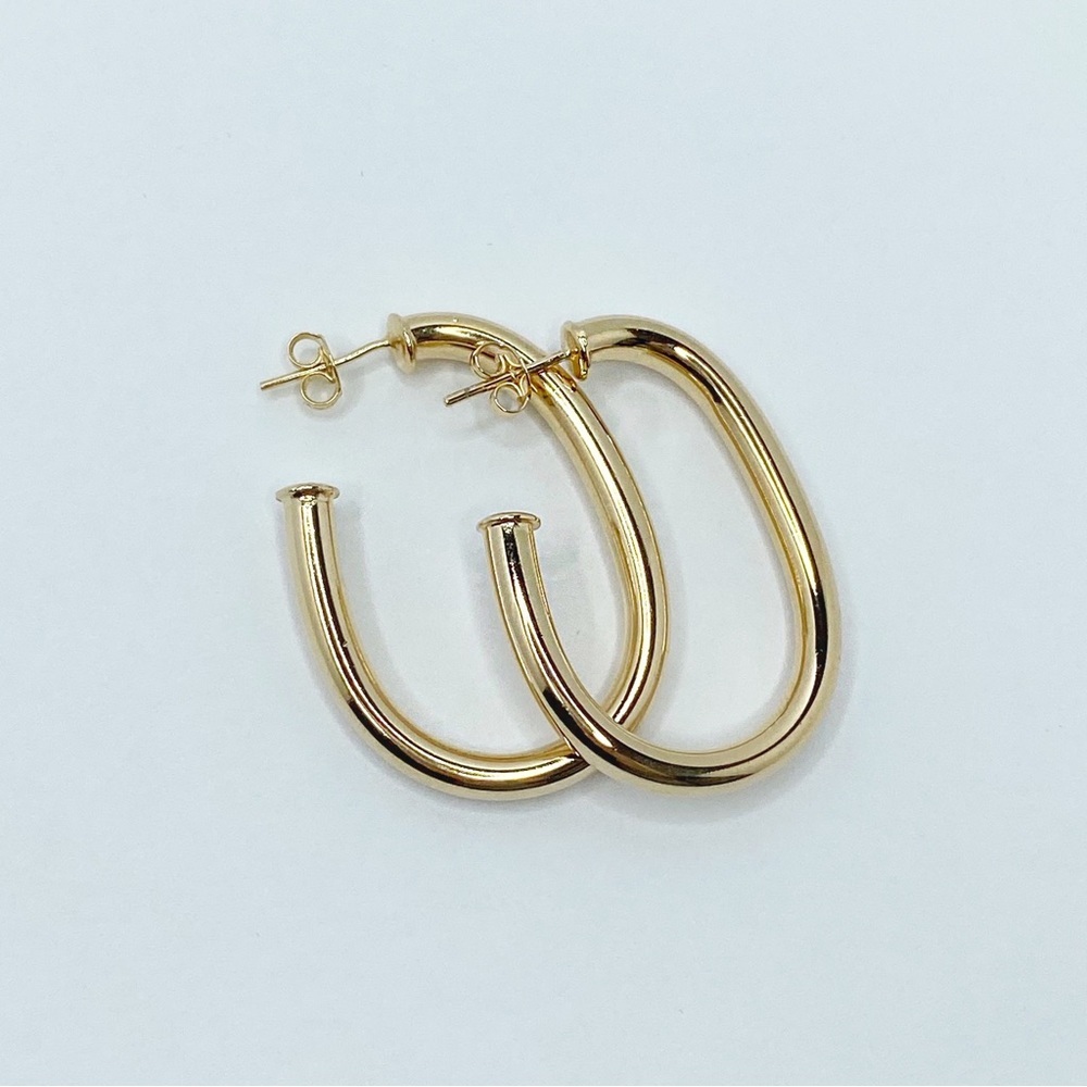 18k Gold Filled Open Oval Hoops Minimalist Classy Statement Earrings NWT - Picture 3 of 4